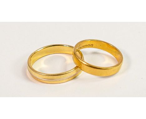 22ct gold wedding ring, size K/L, 3.6g and 18ct wedding ring size P, 4.3g. (2) 
