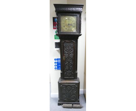 18th century oak cased brass dial Longcase clock: Dated 1753, Maker Sam Burton, height 210cm 