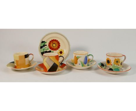 A collection of Susie Cooper (Crown Works): Comprising coffee cans &amp; saucers in varying designs together with similar pla