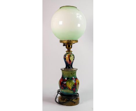 Moorcroft Two Stage table lamp decorated with Leaf &amp; Berry on fading green ground: Height with shade 55cm 