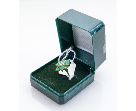 18ct yellow gold diamond &amp; emerald dress ring: Stamped .750 / 18k and tested as such.  Weight 3.7g, ring size S. 