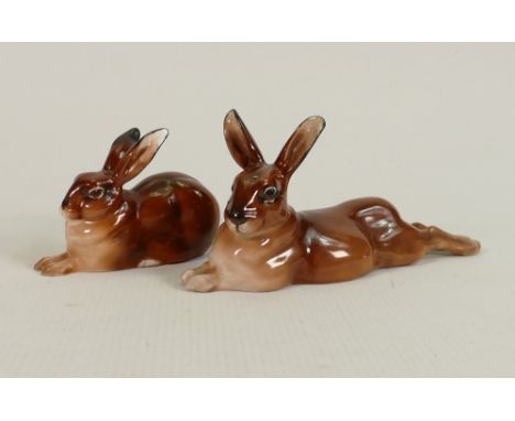 Royal Doulton large stretched hare HN2593 together with Hare HN2592: Larger item with restored ears (2) 