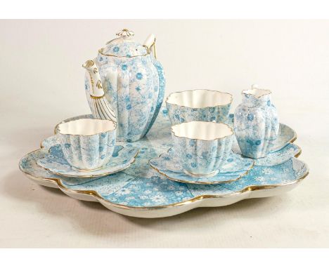 Wileman &amp; Co Daisy shaped Cabaret set pattern 6088 including: Large tray (old staple repair), 2 cups &amp; saucer sets, c