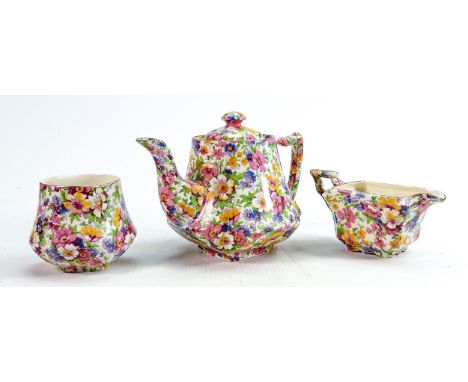 James Kent Du Barry Chintz patterned tea service: Height of teapot 14cm (3) 