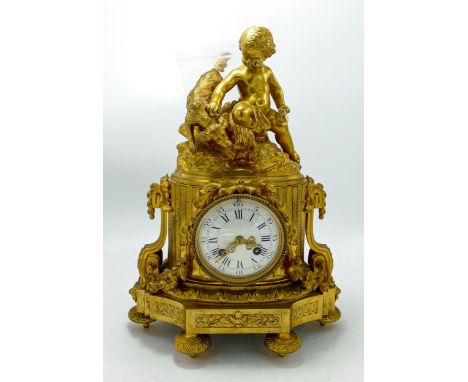 French Ormolu 19th century striking Mantle clock: Height 36cm x 26cm 