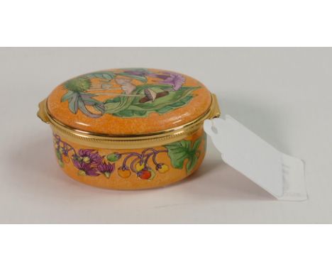 Moorcroft Enamel trinket box with flowers &amp; toadstools design: Length 6.5cm 
