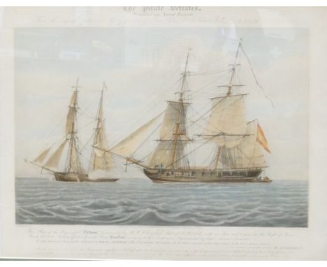 The Pirate Defeated large original print by R Ackermann 1836: Measuing 38cm x 49cm excluding frame &amp; mount. 