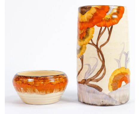 Clarice Cliff (Wilkinson) spill vase &amp; small bowl in the Rhodanthe design: Tallest 13cm (2) 