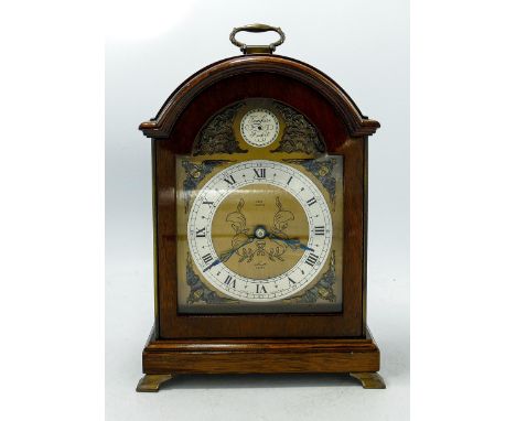 Mahogany cased Elliot miniature Bracket clock: Height 25cm, 16cm width, 9cm depth, with key 