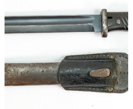 WWII World War 2 German Mauser K98 bayonet and scabbard: With original leather frog, marked to leather gtg 1943, overall leng