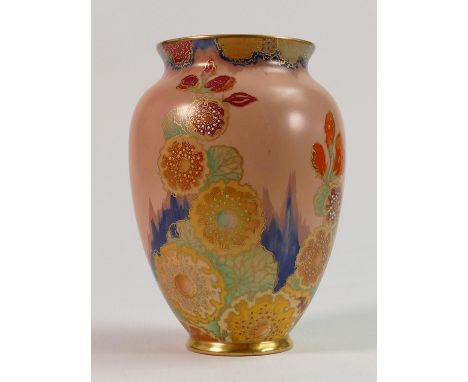 Carltonware gilded vase in the Hollyhocks design: On salmon ground, C1920s, h.15cm. 