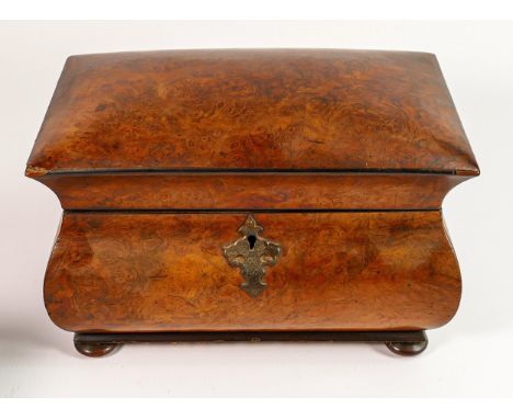 Victorian Burr walnut Bombe shaped tea caddy: Length  27cm 