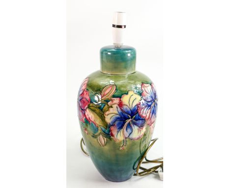 Large Walter Moorcroft lamp base in the Hibiscus pattern c1950s: Measuring 27.5 high. 