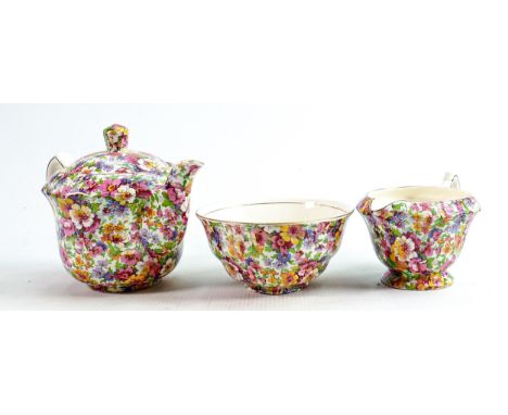 James Kent Du Barry Chintz patterned tea service: Height of teapot 15cm (3) 