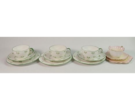 Wileman &amp; Co Alex shaped 6506 patterned trio together with 3 Bute shaped Shamrock 8064 trios (4) 