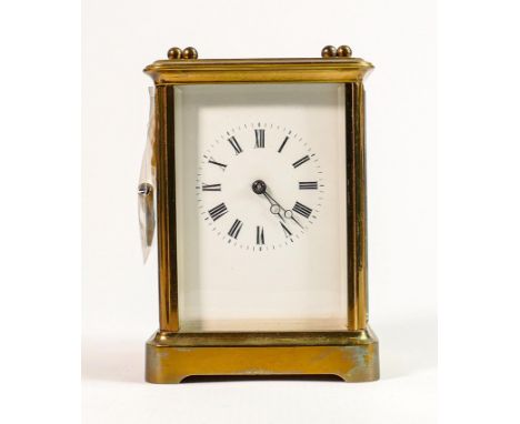 Early 20th century brass carriage clock with key: 14 x 9 x 8cm. 