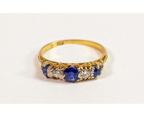 18ct gold diamond &amp; sapphire ring, size K, 2.5g: 