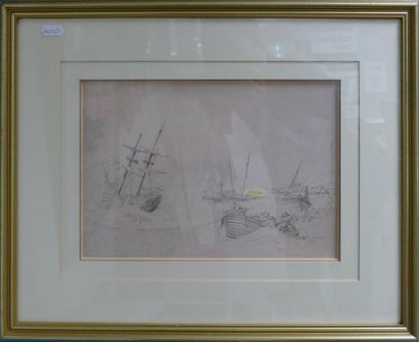 Marine watercolour sketch English School c1840: In the manner of E W Cooke.  An unfinished work in a very competent hand. Ori