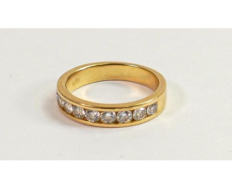 18ct gold 9 stone diamond eternity ring: Each stone approx .10ct, ring size M, 5.2g 
