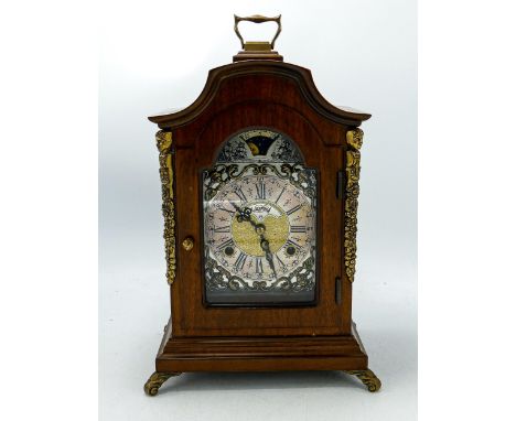 Mahogany cased Warmink miniature Bracket clock with Moon Face feature: Height 30cm, 18cm width, 13cm depth, 2 train sticking,