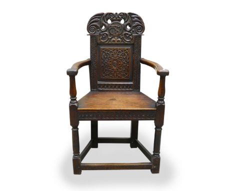 Oak carved Wainscot chair: A 19th century copy of a 17th century item 