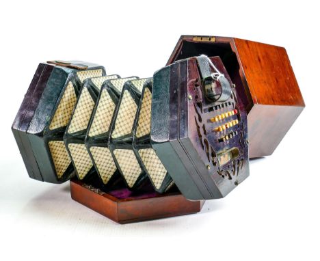 Lachenal 48 button mahogany cased Concertina: With key to case 