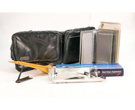 A collection of Concorde memorabilia to include: Expanding leather bag, boxed Wooster Made 1-250 scale model &amp; similar 