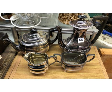 THREE PIECE ELECTRO PLATED REGENCY STYLE TEA SERVICE AND A LOBED SILVER PLATED COFFEE POT