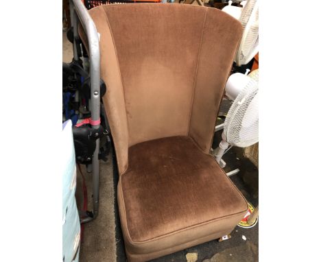 CARAMEL UPHOLSTERED ART DECO HIGH WING BACK CHAIR 
