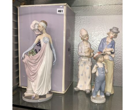 LLADRO BOY IN CAP AF, AND TWO LLADRO STYLE FIGURES AND LLADRO ART DECO FIGURE