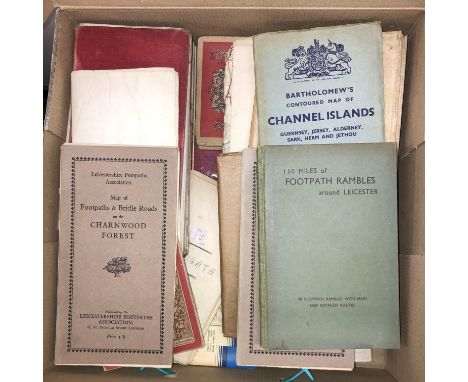 BOX OF VINTAGE ORDNANCE SURVEY MAPS OF THE BRITISH ISLES AND FOOTPATH AND RAMBLE WALKS