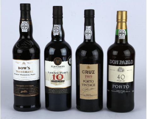 Port, four bottles, comprising ; Don Pablo 40 year old port (bottled 2003), 1989 Cruz vintage port, cased, Dow's Trademark fi
