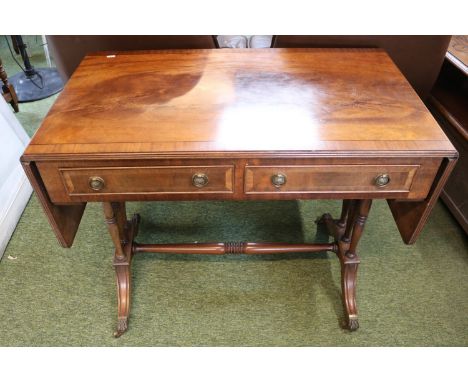 Reproduction Walnut Sofa table with turned supports 
