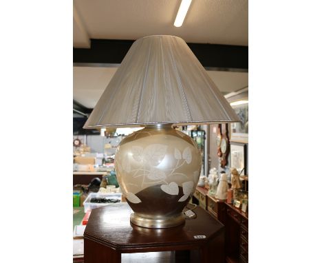 Modern Spherical Metal floral decorated Lamp base with Cream shade 