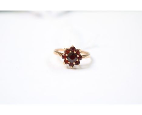 Ladies 9ct Gold Ruby Cluster ring Size L. 2.2g total weight 