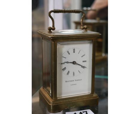 Matthew Norman Brass Carriage clock with Roman numeral dial 