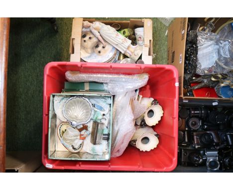 2 Boxes of assorted Ceramics to include Mantel vases, Collectors plates etc.