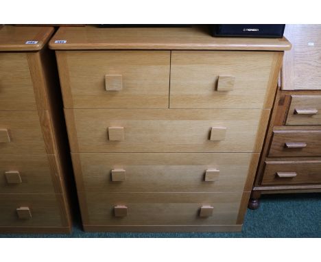Modern Light Oak veneered chest of 2 over 3 drawers 