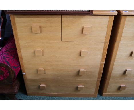 Modern Light Oak veneered chest of 2 over 3 drawers 