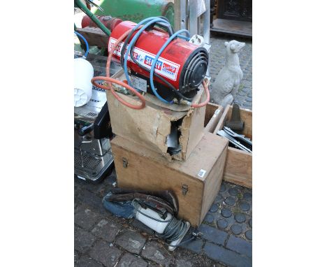 Collection of Vintage tools and a Sealey Space heater 