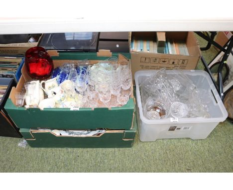 2 Boxes of assorted Ceramics and Glassware to include Wade  Noddy Figures, Crown Ducal etc &amp; Box of Edwardian and later G