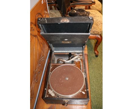 HMV Traveling Gramophone and a collection of Records