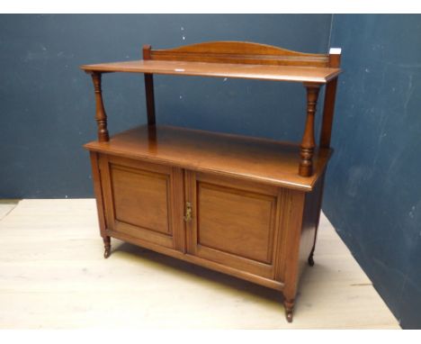 Qty of mixed dolls, Victorian mahogany 2 tier sideboard with cupboard base on turned feet to casters 98H x 106W cm, modern re