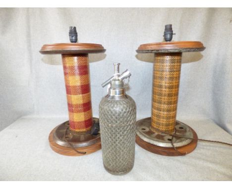 Metal trunk with wooden cross bands & large Tartan Yorkshire wool spindle Lamps and Soda Stream