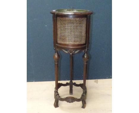 Edwardian oak & bergere planter on stand 94 cm H