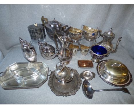Qty of electroplated wares, including a tea caddy, a coffee pot, a three piece tea service and other items