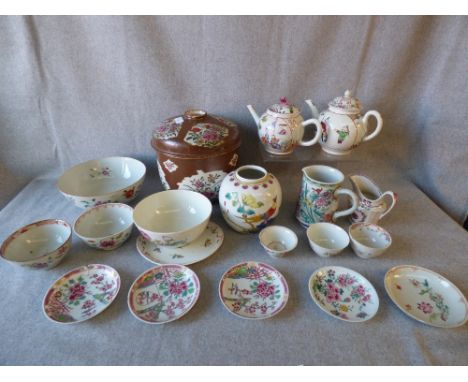 Group of C19th & later Chinese famille rose teawares comprising teapots, bowls, saucers & other wares - qty