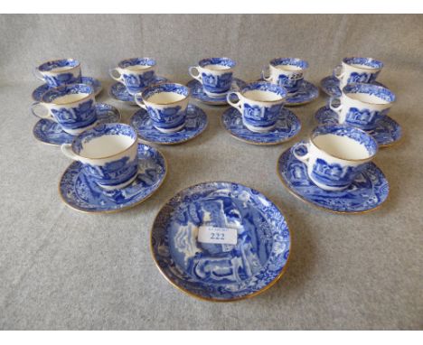 Spode blue & white coffee set of 13 saucers & 11 cups