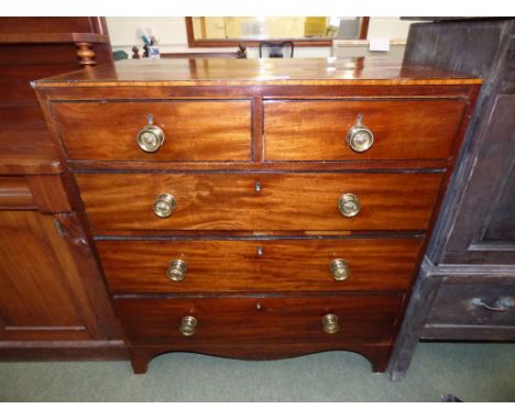 George III mahogany straight front chest of 2 short & 3 long drawers on bracket feet