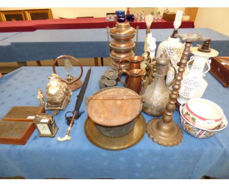 Brass carriage clock and qty of mixed brass & copper items etc.